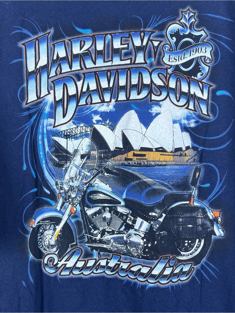 Harley Davidson Australia Sydney Opera House Blue T-Shirt Mens 2XL 2007 - Picture 3 of 7